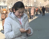 A cell phone user in Pyongyang