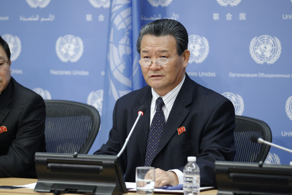 Sin Son-ho, DPRK Ambassador to the United Nations, speaks at a news conference on 24 January, 2014. (Paulo Filgueiras/UN)