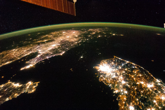 An image of the Korean Peninsula taken from the International Space Station on January 30, 2014, at 10:16pm local time.