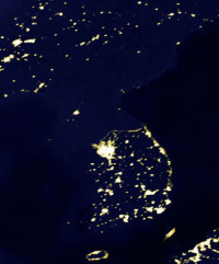 A 2007 image from NASA shows the Korean peninsula at night (NASA)