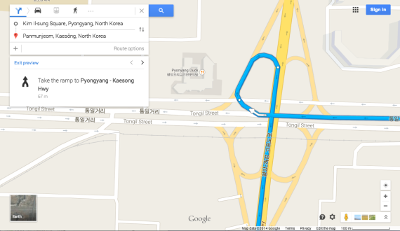 A Pyongyang highway interchange mapped by Google (NorthKoreaTech)