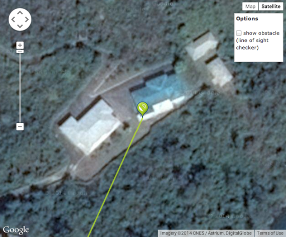 The direction of Japan's BSat broadcasting satellite from the Japanese Village compound (Dishpointer.com/NorthKoreaTech)