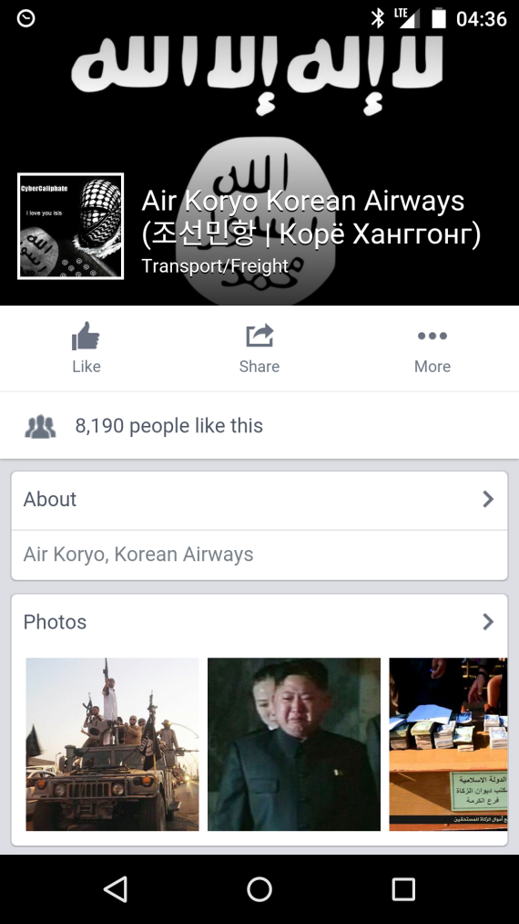An Air Koryo Facebook page as it appeared on January 14, 2015