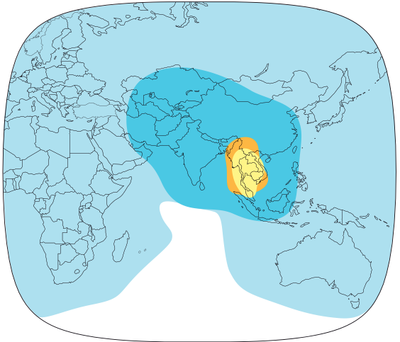 The footprint of the Thaicom 5 satellite, which carries Korean Central Television