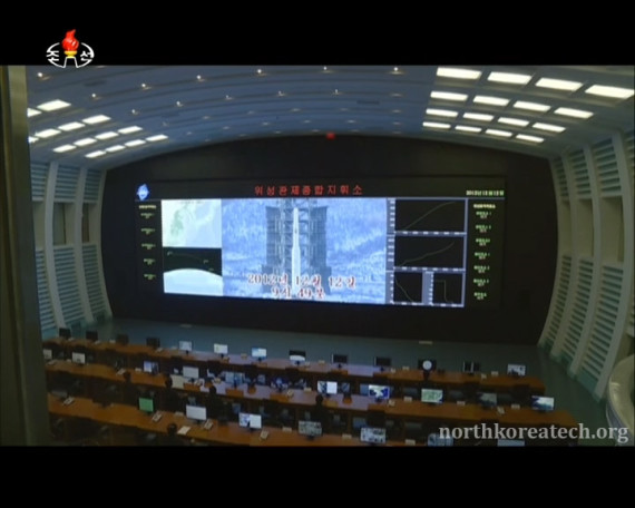 The launch of Kwangmyongsong 3-2 is displayed on a screen at the General Satellite Command Center in Pyongyang in this image broadcast on Korean Central Television on Feb. 11, 2016. (Photo: KCTV/North Korea Tech)