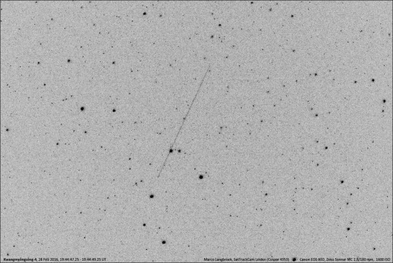 The Kwangmyongsong-4 satellite, seen in this timed exposure image, captured by Marco Langbroek