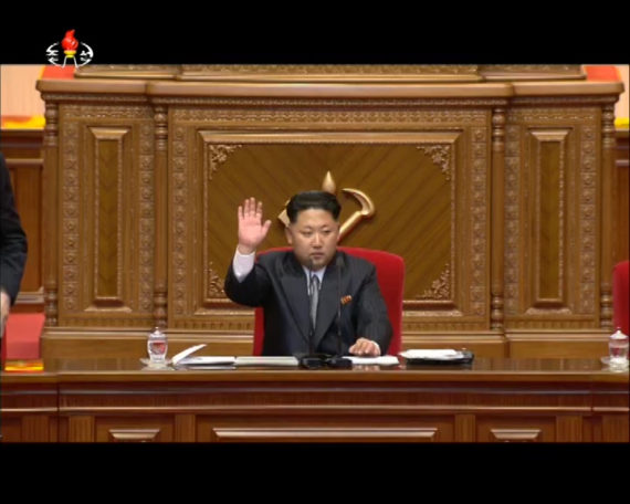Kim Jong Un is seen in a Korean Central TV broadcast at the 7th Workers' Party Congress on May 6, 2016. (Photo: North Korea Tech/KCTV)
