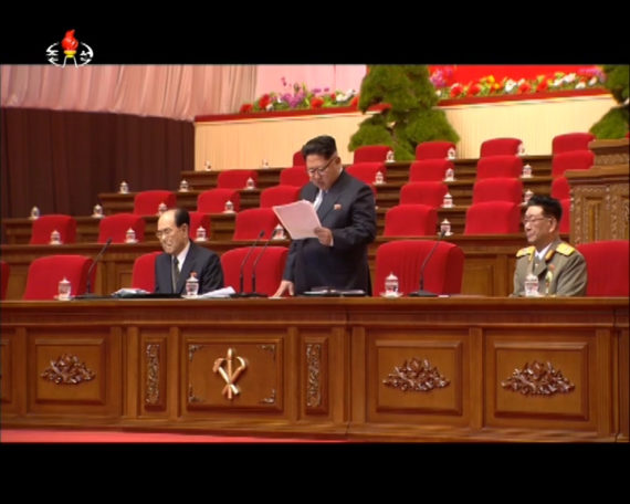 Kim Jong Un is seen in a Korean Central TV broadcast at the 7th Workers' Party Congress on May 6, 2016. (Photo: North Korea Tech/KCTV)